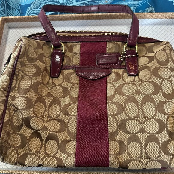 Coach Monogram Signature Canvas Satchel Beige & purple - Picture 1 of 4